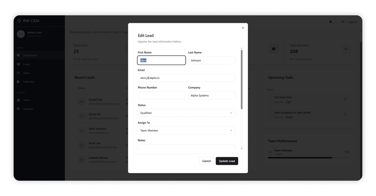 4- Lead Tracker CRM Edit Lead