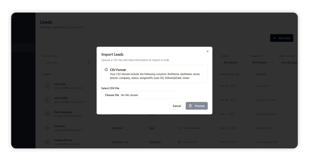 9- Lead Tracker CRM Import Leads